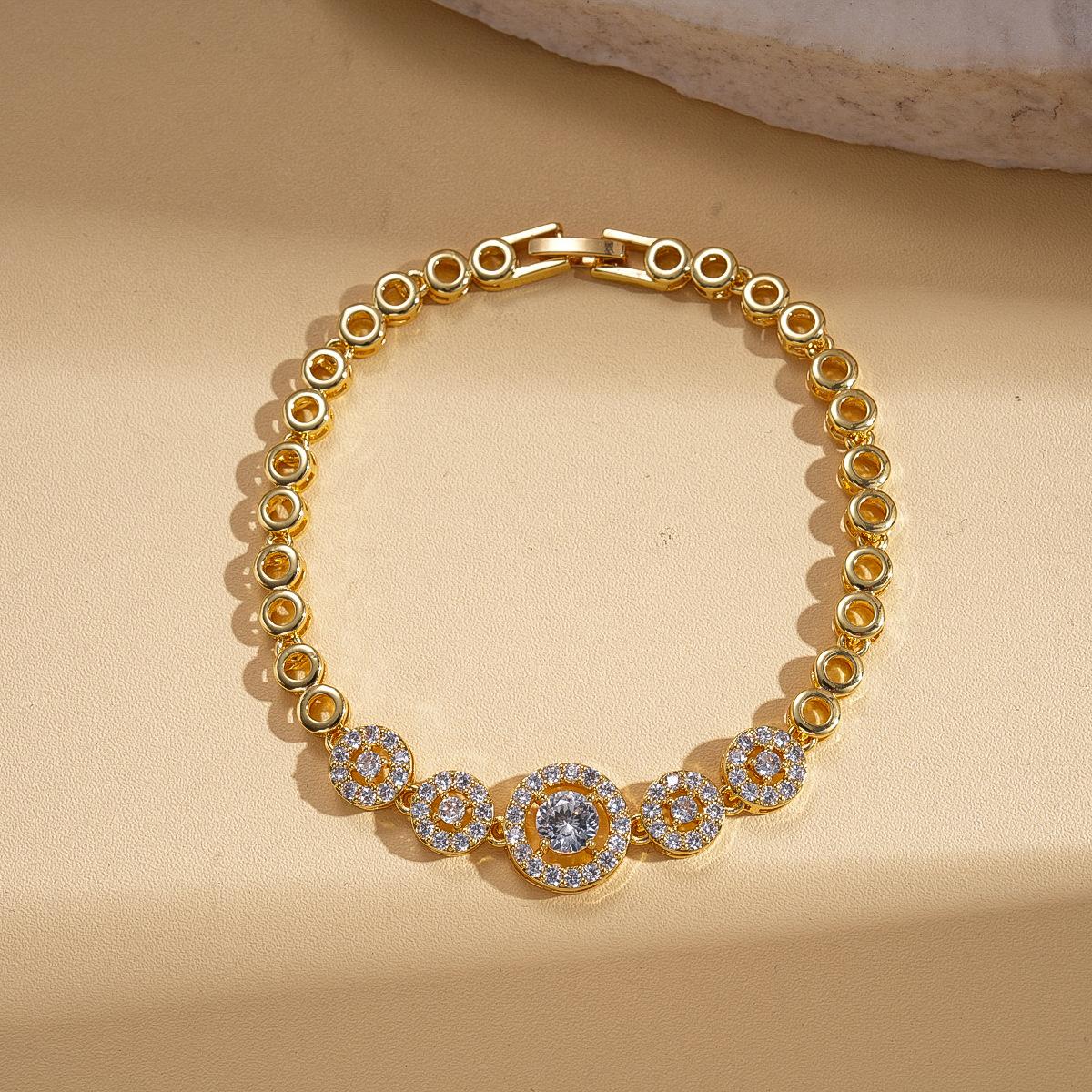 18k real gold electroplated zircon hollow round buckle bracelet jewelry.