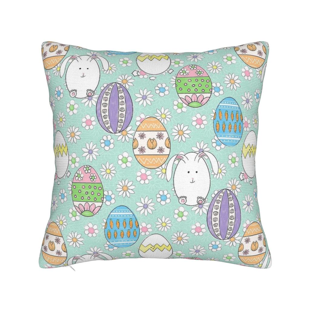 Eggs Easter Bunny Square Pillow Case Polyester Cushions for Sofa   Novelty Pillowcover Home Decor