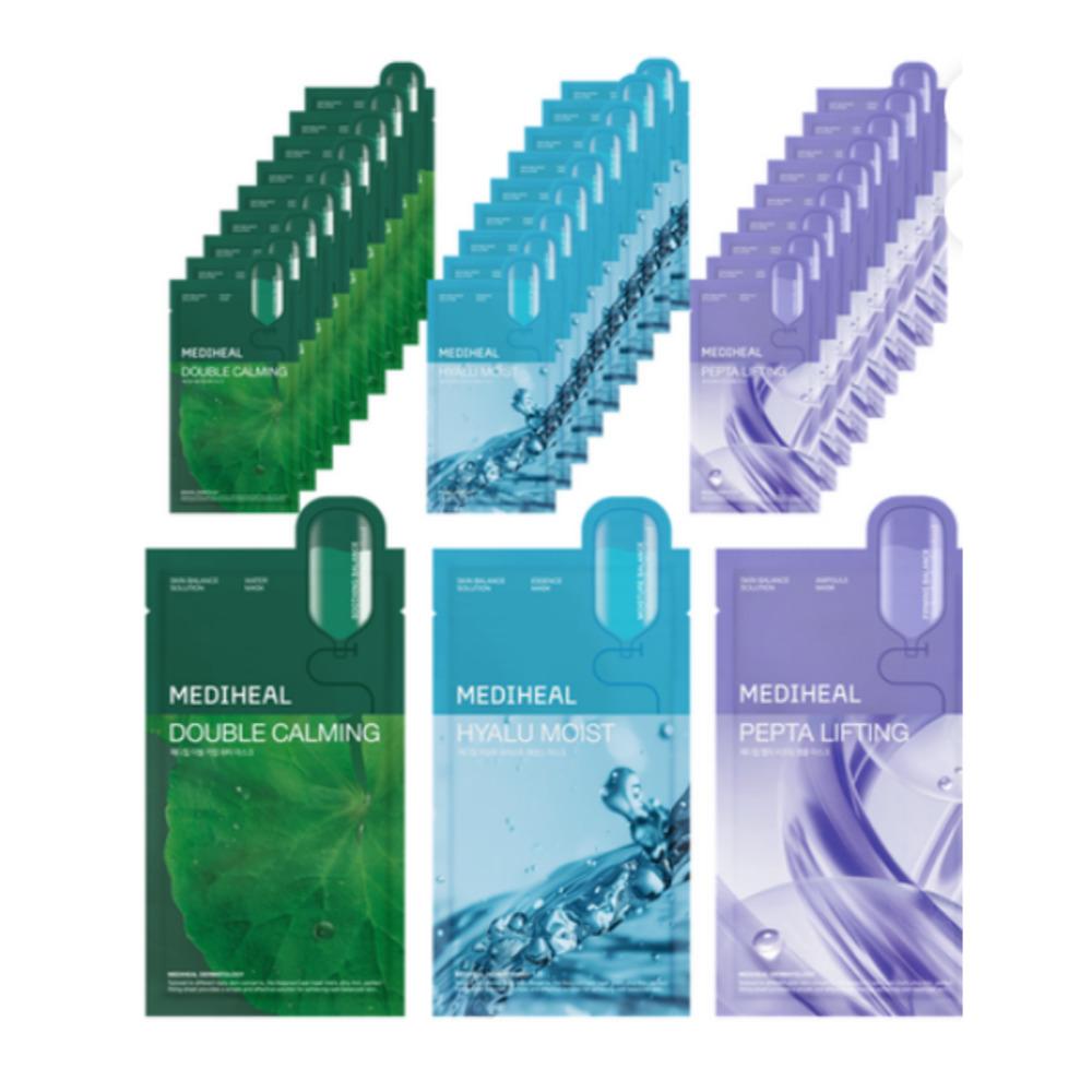 Mediheal Daily Solution Sheet Mask Set 3 Types Hydrating Soothing Facial Masks 30 Sheets (1 Set)