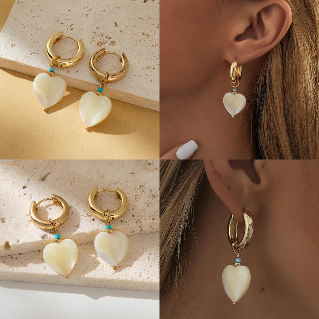 White Heart Pendant Earrings For Women Fashionable Retro Geometric Style