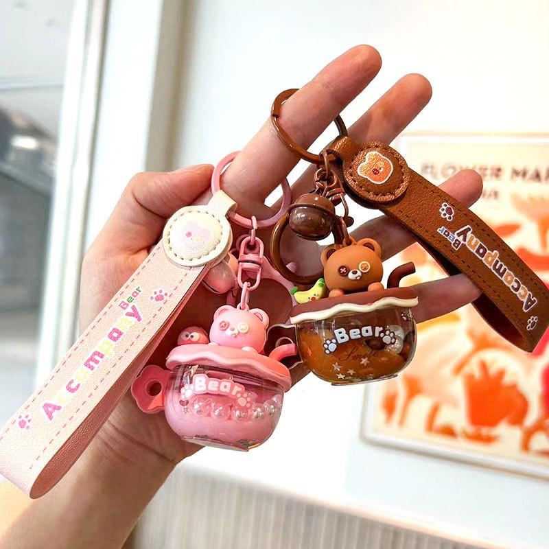 Pink Adorable Bear In Teacup Silicone Keychain Cute Gift For Friends And Couples