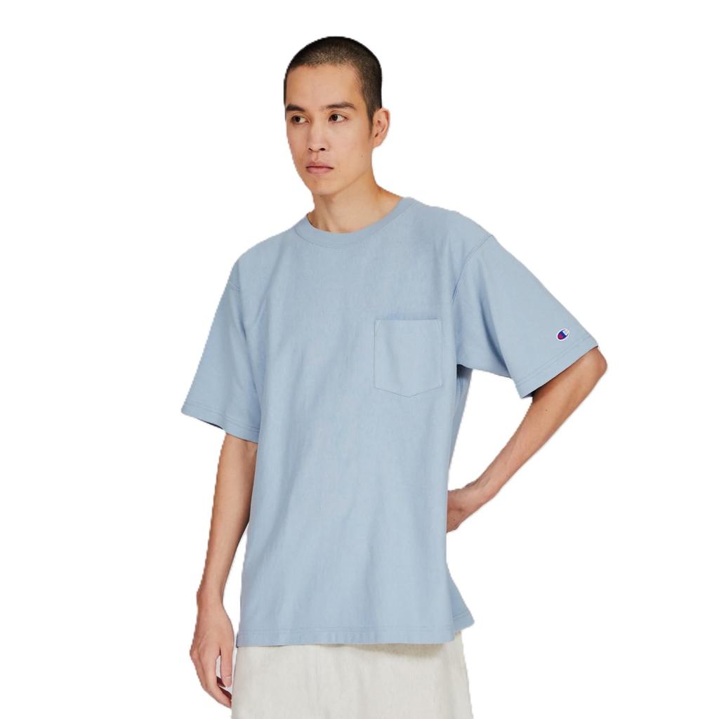 Champion Short Sleeve Bright Size Cotton USA Reverse Garment Crew Short Sleeve Pocket Size Men's T-Shirt, Blue, L, 9.4oz 100% Weave® Wash, Neck,