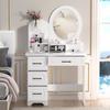 Makeup Desk with Mirror, Large Vanity Desk with Storage Shelves, 4 Drawers, Makeup Vanity Table with Light, Bedroom Dressing Table