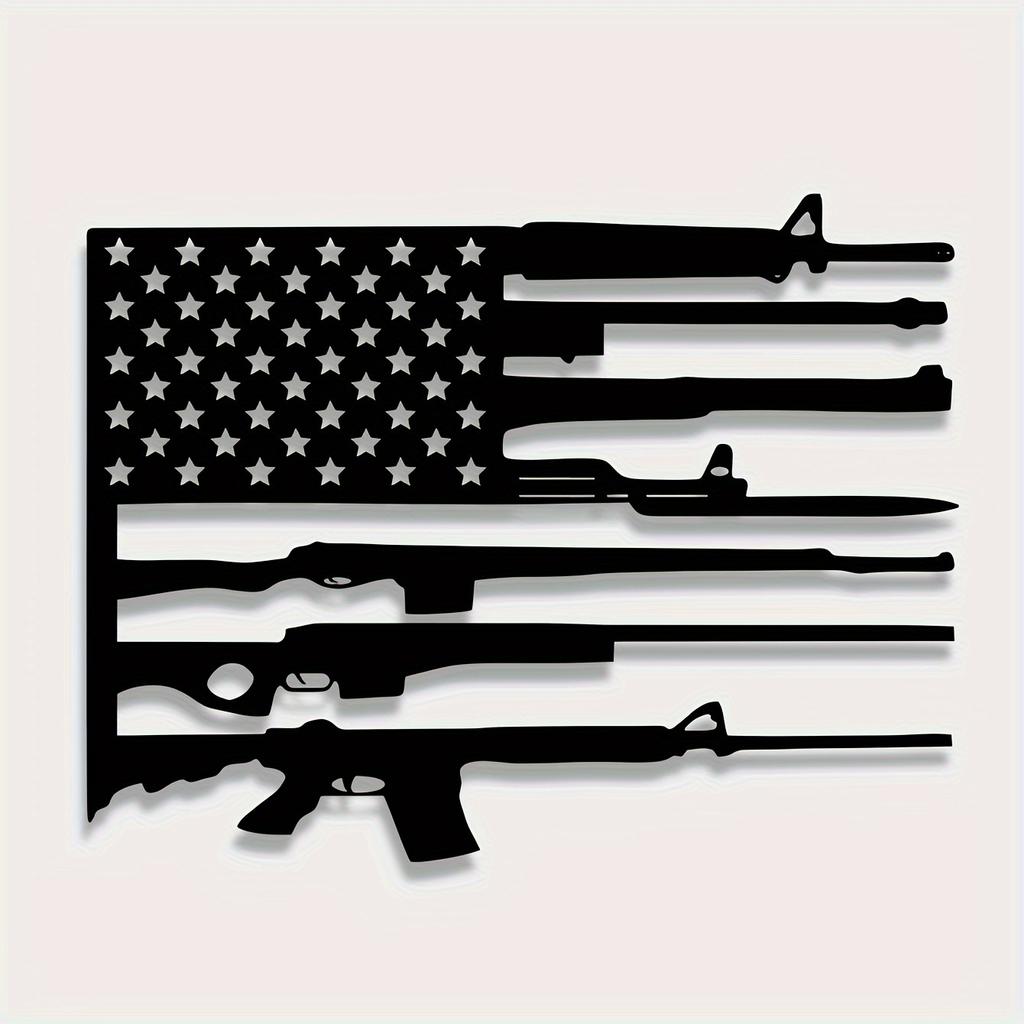 American Flag Gun Art - Black Metal Wall Decor for Indoor Spaces, Perfect for Living Room, Perfect for Room Decor