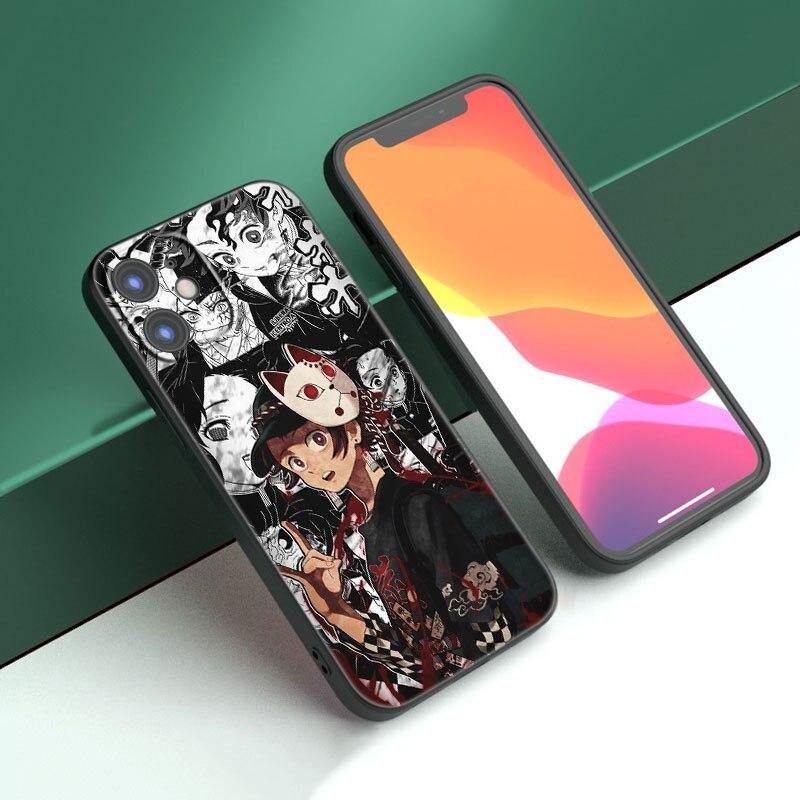 Anime Demon Slayer Tanjiro Case For Apple iPhone 14 13 12 Mini 11 Pro Max 7 8 XR X XS 7 8 Plus SE 2020 2022 Black Cover