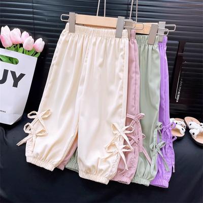 Girls' Summer Pants Bow Shaped Pants Lantern Pants Girls' Children's Casual Solid Color Loose Anti Mosquito Pants