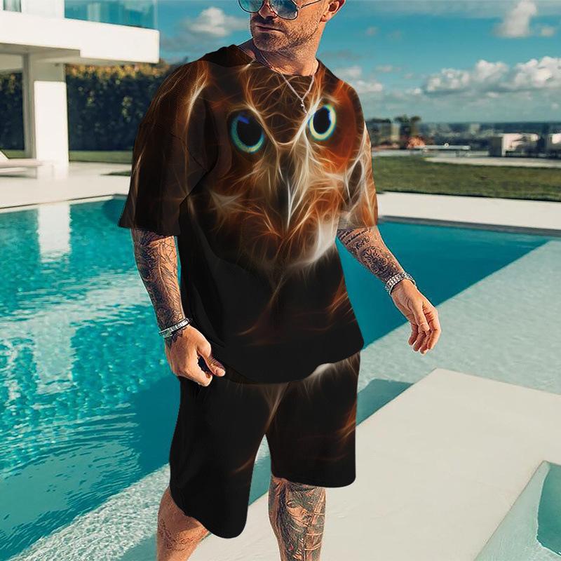 Herre T-skjorte Sett Dyr Tiger 3D Trykk Dyr Treningsdress T-skjorter Shorts 2 Deler Streetwear Oversized Herredresser Sportsklær