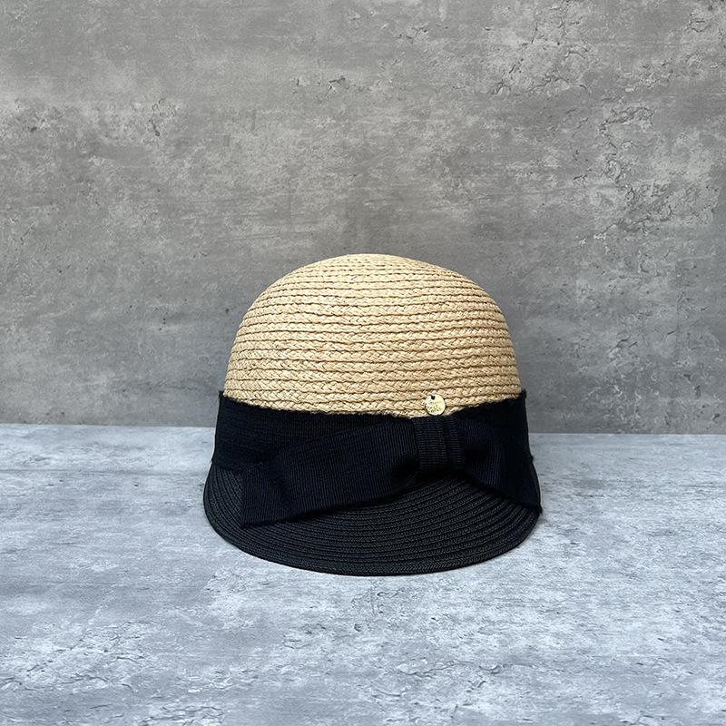 25 Sweet And Cool Face Small Raffia Cap Versatile Bow Straw Hat Women'S Niche Summer Travel Equestrian Hat