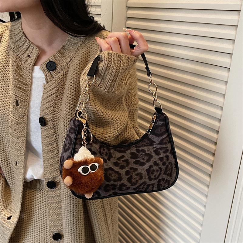 Retro Leopard Shoulder Bags for Women Casual Portable Ladies Chain Underarm Bag Clutch Autumn Female Phe Handbags Purse