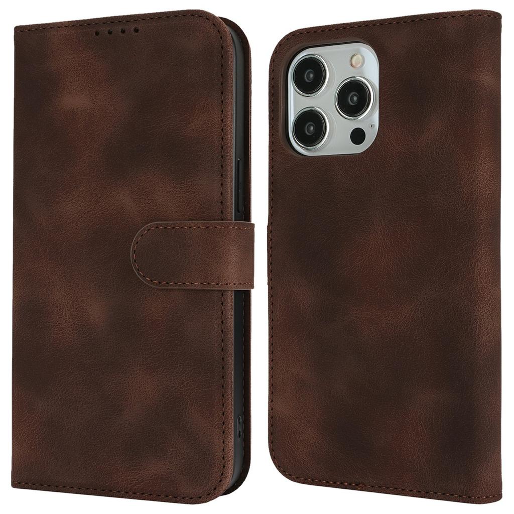 For iPhone 14 Pro Max Wallet Case Double Folded Edge Skin Touch PU Leather Flip Phone Cover