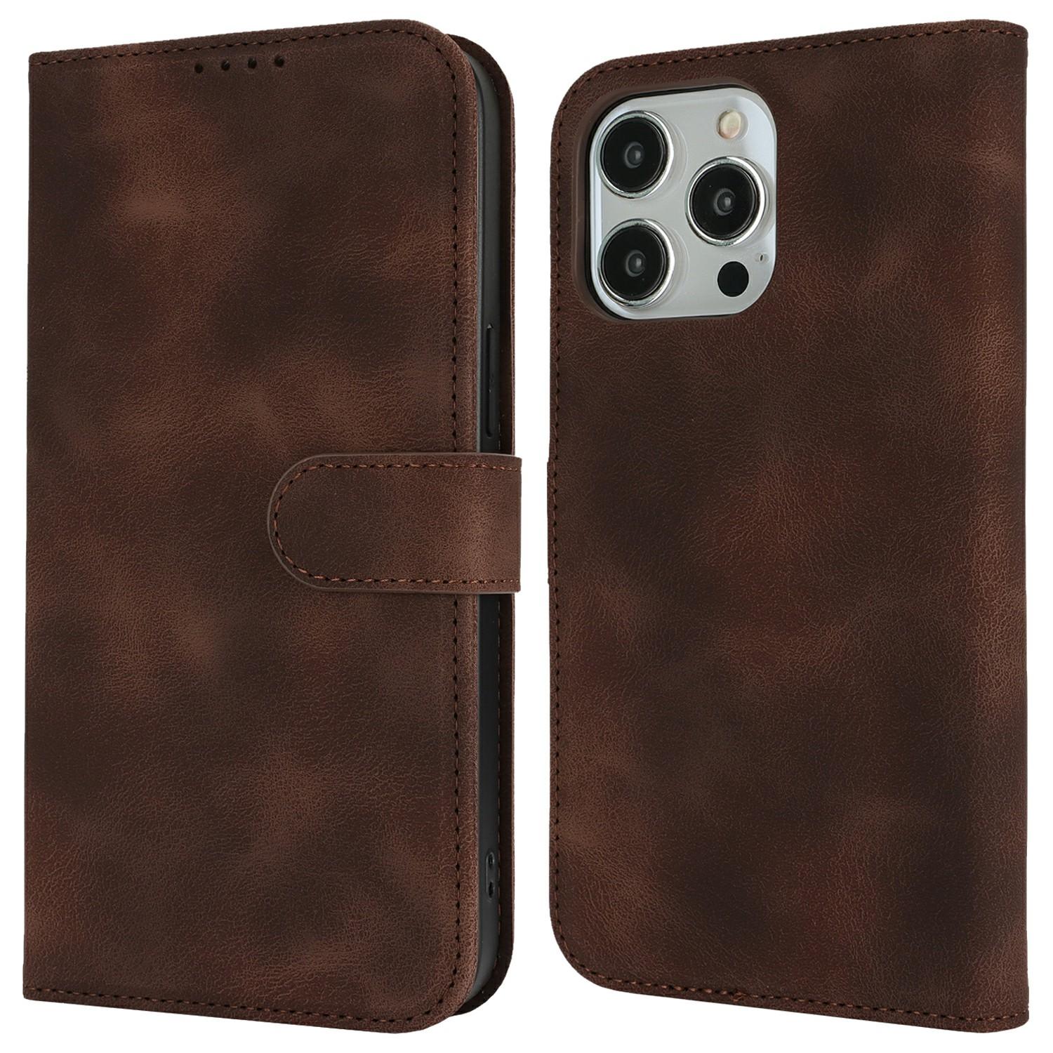 

For iPhone 13 Pro Wallet Case Double Folded Edge Skin Touch PU Leather Flip Phone Cover B