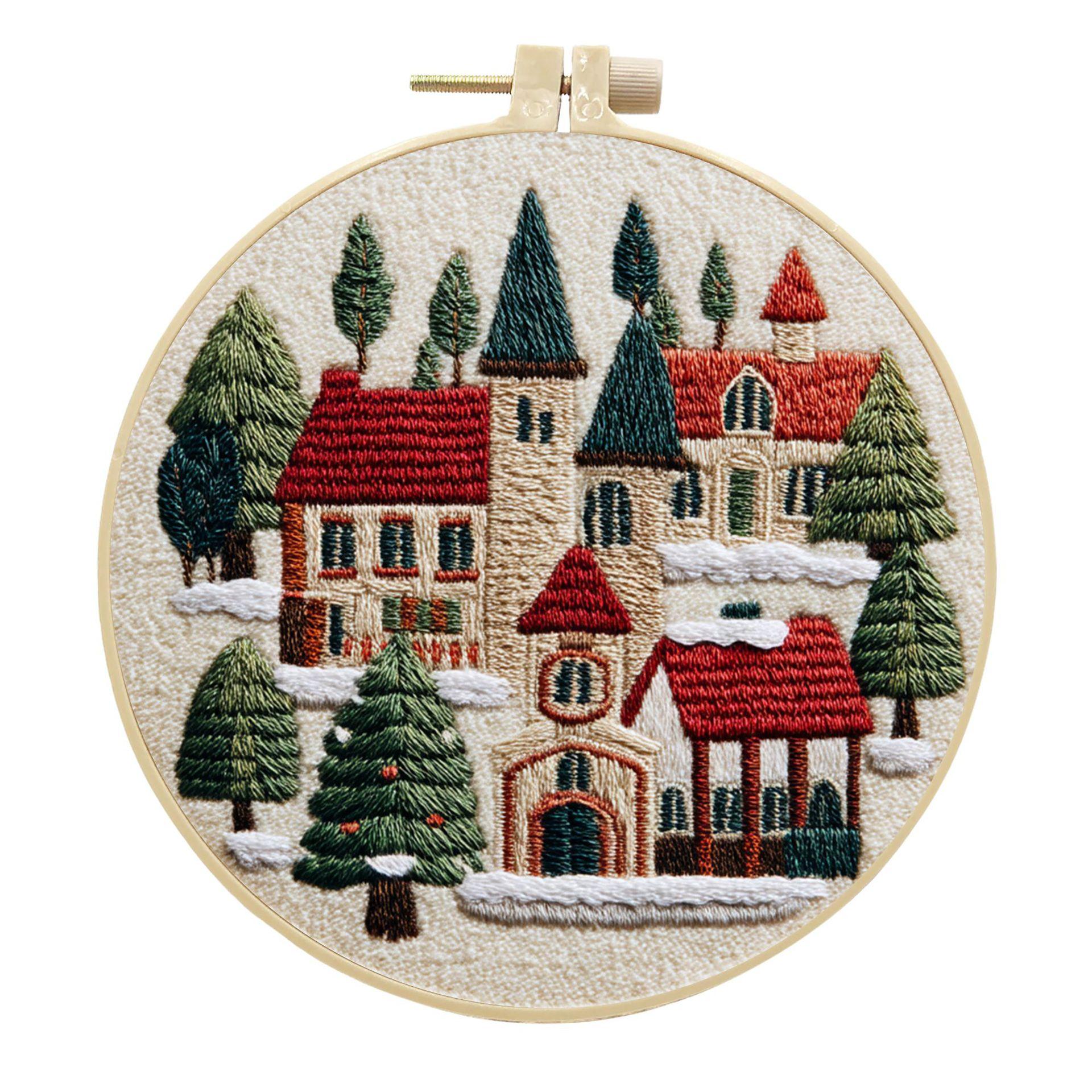 

1Pc Christmas Series DIY Embroidery Needlework Bamboo Embroidery Frame English Kit (with tools included) 20cm