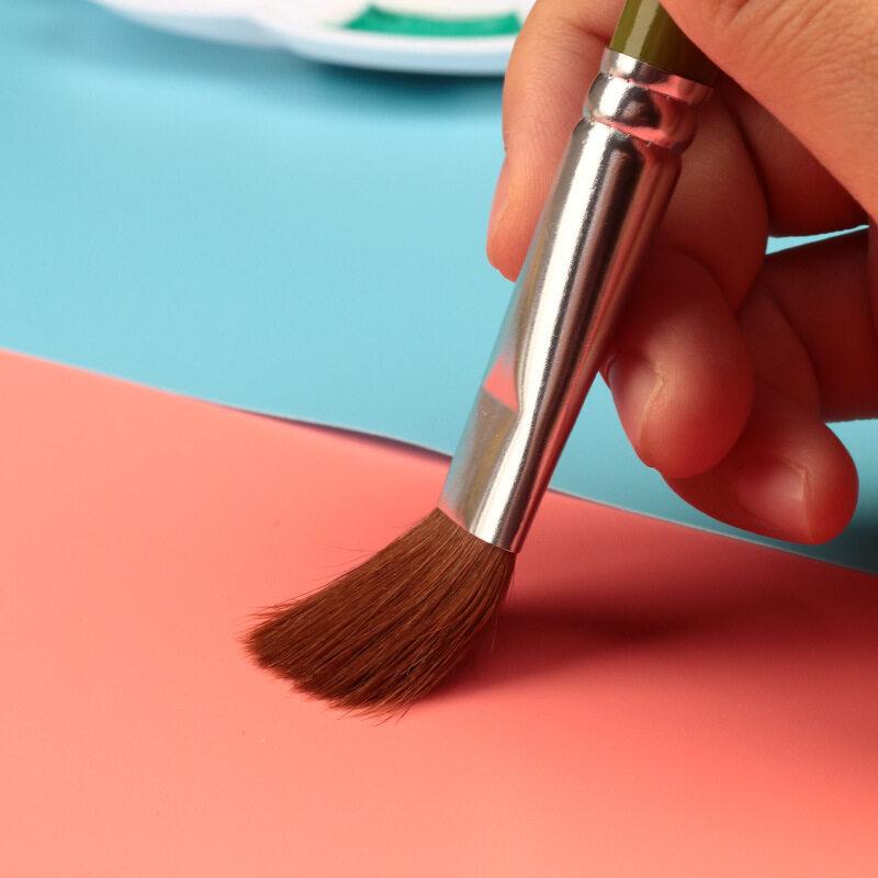 JOWOART 6 Stück Set Wiesel Grün Kurzer Holzstiel Flachkopf Malpinsel Gouache Acrylpinsel Reihenpinsel Schule Bildungsbedarf Kunst