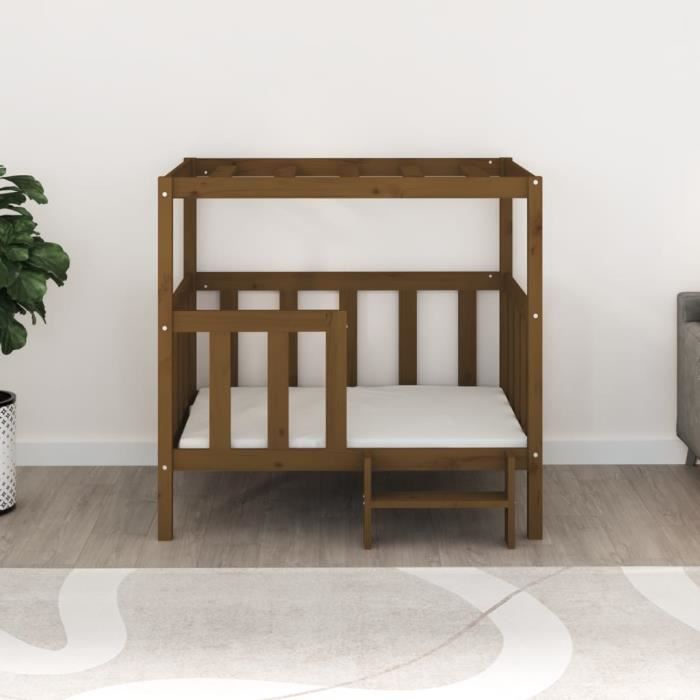 822390 vidaXL Lit pour chien Marron miel 105,5x83,5x100 cm Bois de pin solide