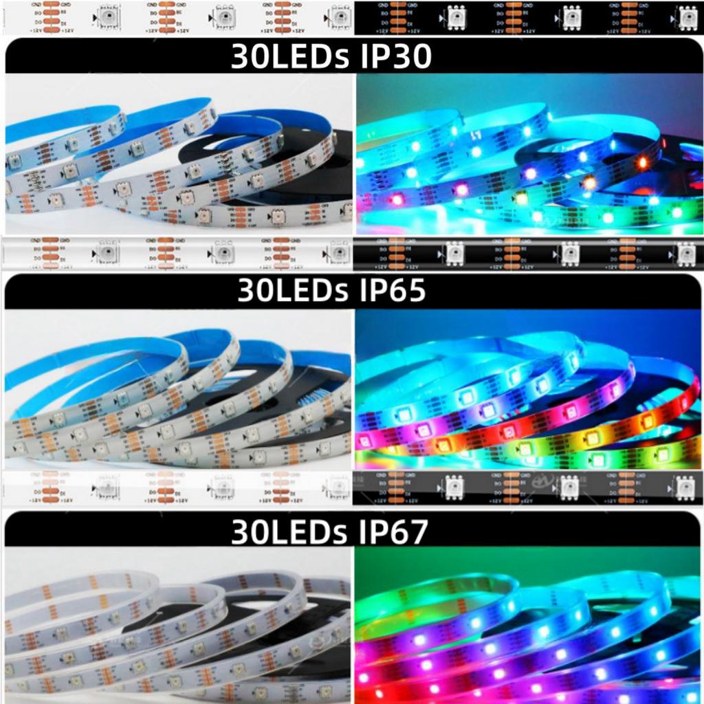 1/3/4/5M DC12V WS2815 LED-Streifen Individuell Adressierbares Pixel-IC-Lichtband 30/60/74/96/144 LEDs/m 5050 RGB Flexible Lampenleiste