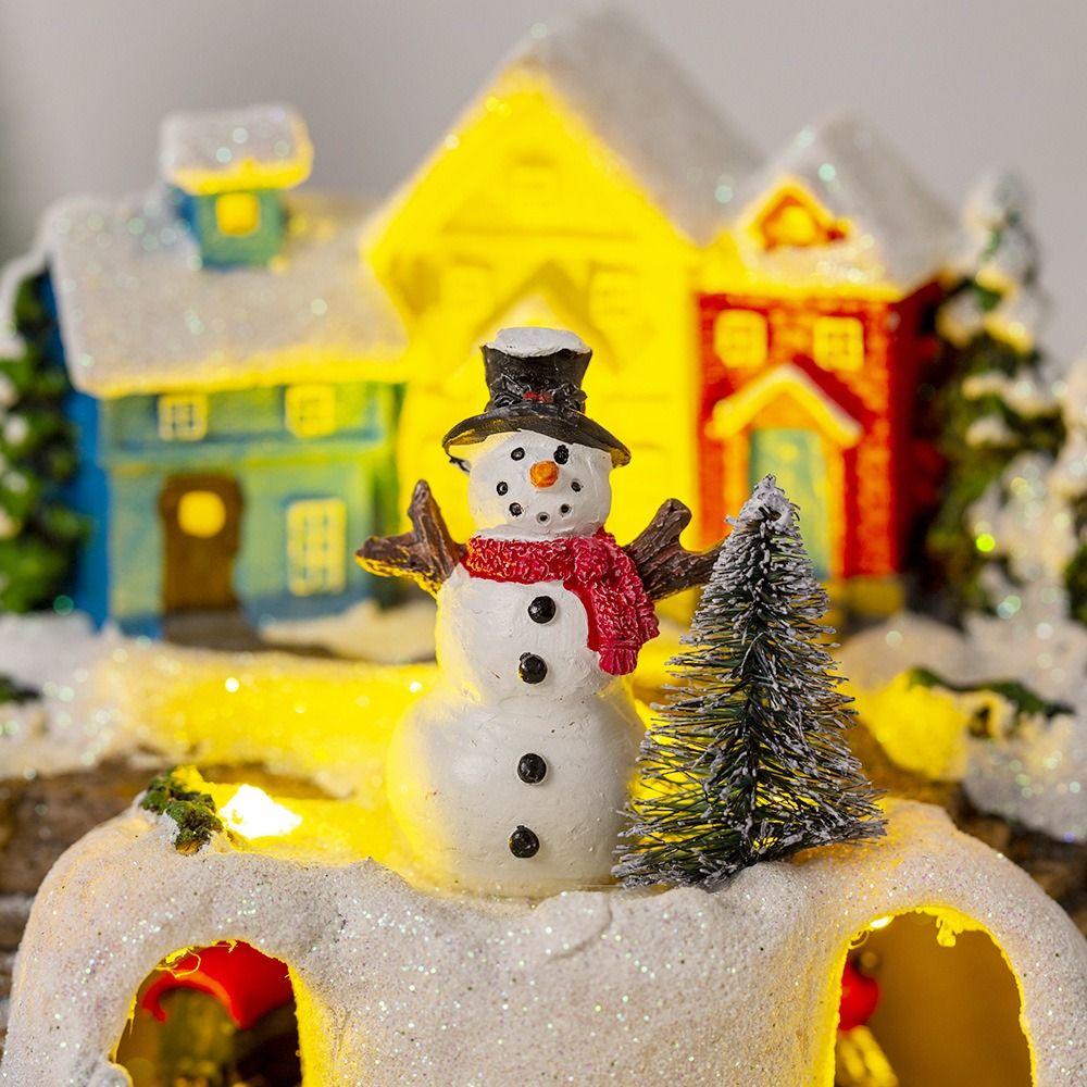 Easy To Use Christmas Luminous Music Box Resin Christmas Luminous House  Home Decor