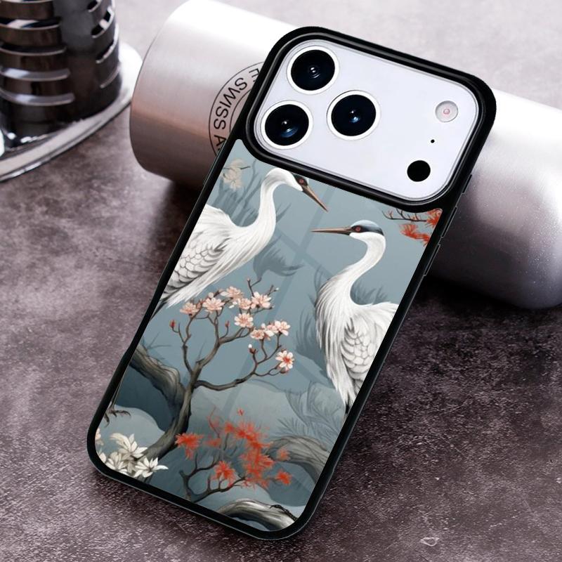 Japanese Crane White Birds Phone Case for iPhone 17 16 15 Pro Max Air 14 13 12 11 Plus Shockproof Cover