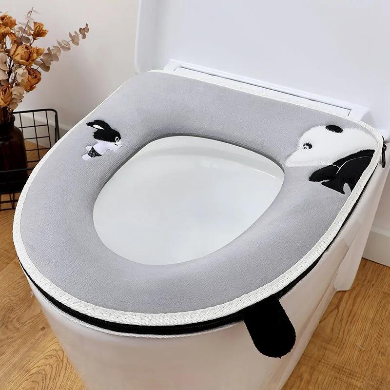 Four Season Universal Short Velvet Toilet Cover Back Waterproof PU Toilet Cushion Household Bathroom Zippered Toilet Seat Cover