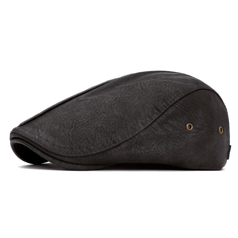 Autumn Winter Leather Warm Beret Men's British Retro Progressive Cap Newsboy Cap