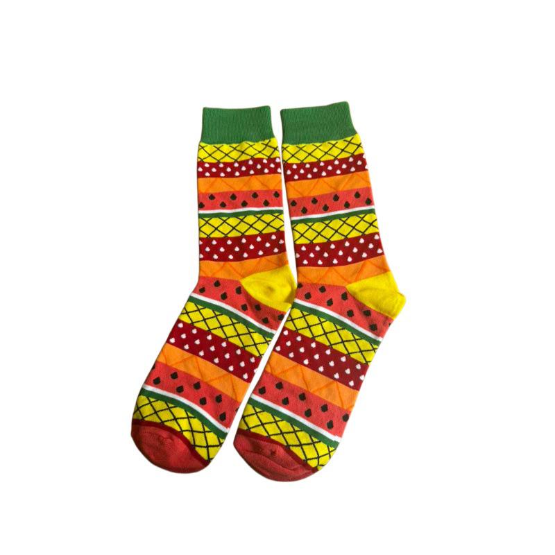 Moteriškos madingos „Fruit Art“ medvilninės vidurio vamzdžio kojinės – stilingos, kvėpuojančios ir šiltos visais metų laikais