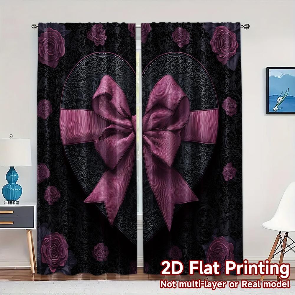 

2D Flat Printing JIT 2pcs Curtains (Without Rod) Heart Ribbon Dream Popular Creative Curtains Prints Light Filtering Curtains 100*130 Grommet Top 1pcs