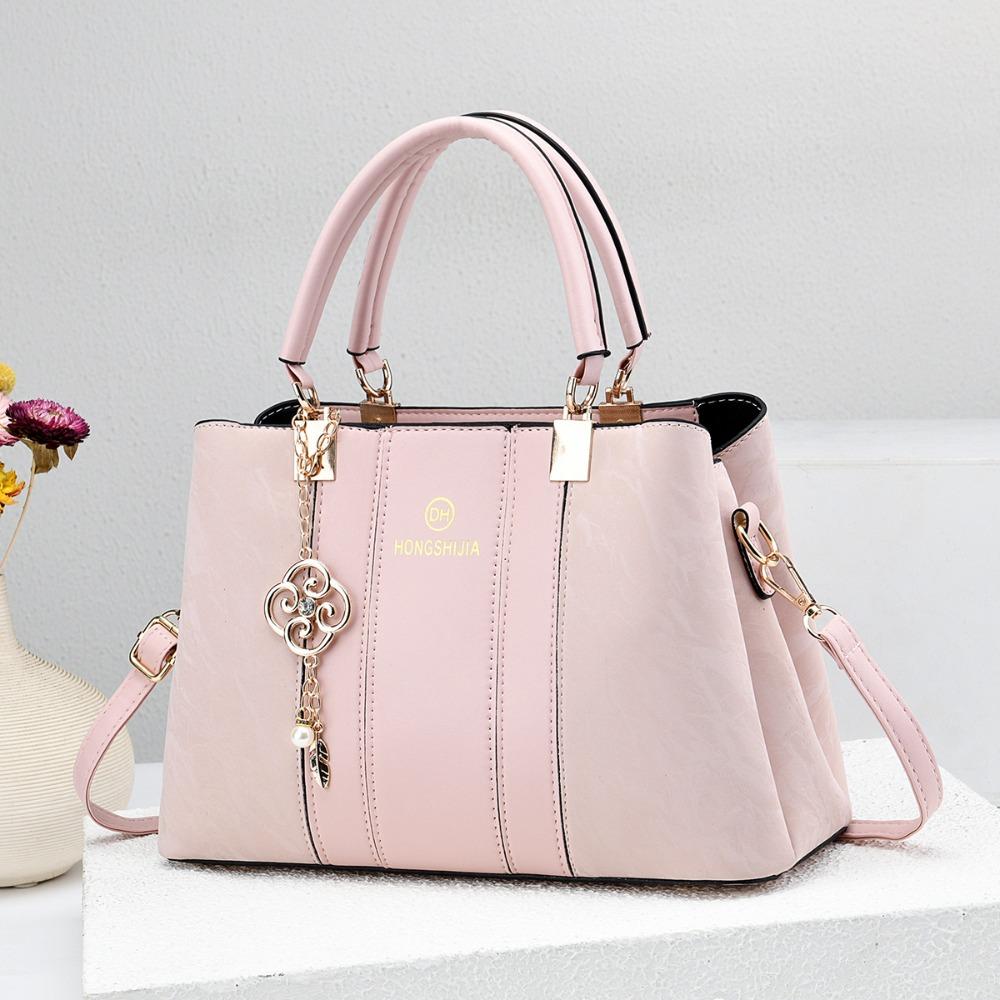 

Korea Leather Women Handbag Large Capacity Open Pocket Messenger Bag Colorful Casual Tote Bag Lady рожевий