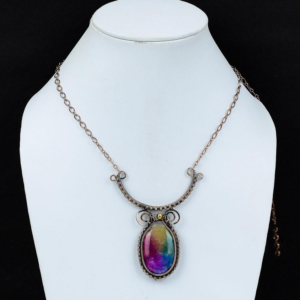 Rainbow Solar Quartz Druzy Necklace Copper Wire Wrapped Necklace Adjustable Necklace Gemstone Copper Jewelry Handmade Jewelry Gift For Wife