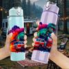 1PC Colorful Dino Truck Art Pattern 750ml Color Plastic Sports Water Bottle Leakproof Flip Straw Lid Suitable for Sports Office Home Use