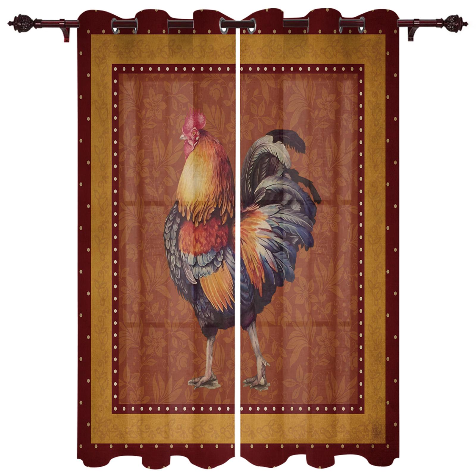 Винтажные шторы на окна с изображением подсолнечника и петуха — фото 7