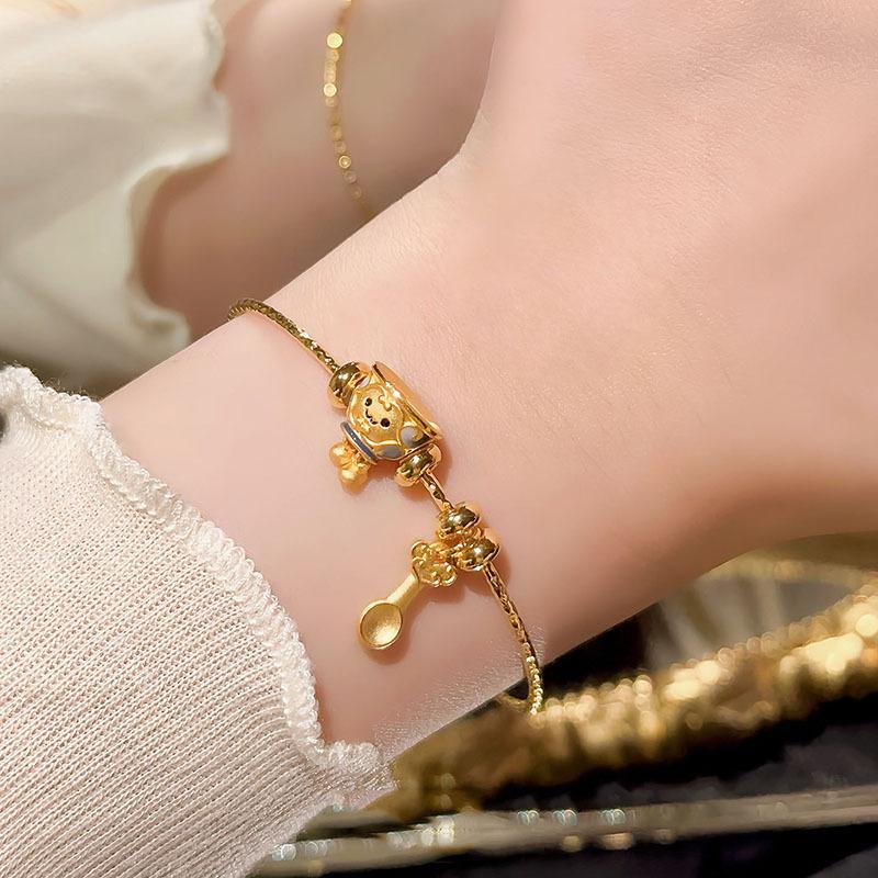 

Classical Art Style Cute Rice Bowl Soup Spoon Bracelets for women glossy Fine Soft Bracelet Light luxury Banquet Jewelry Gift 17-20cm золотой