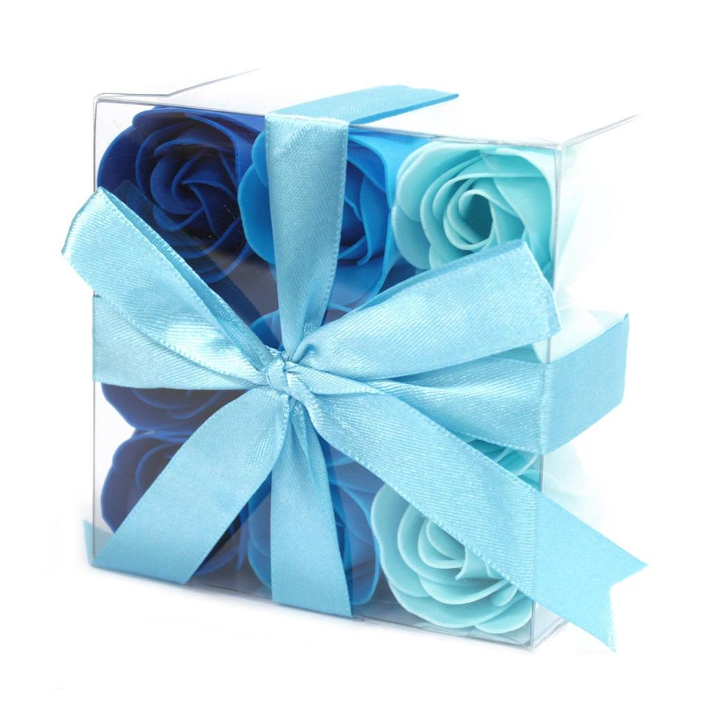 Soap Flowers Set, 9 Blue Wedding Roses