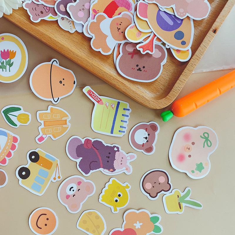 90 Unique Orange Bear Journal Stickers - Cute, Girly, Waterproof