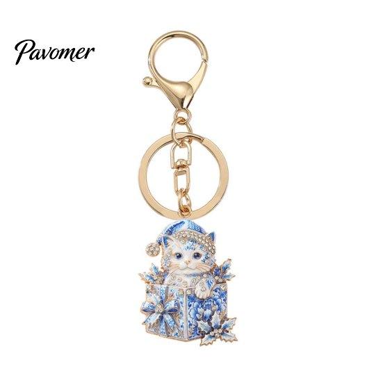 Decorative Purse Pendant Christmas Gift Box Cat Keychain, Bling Rhinestone Kitten Keyring Keychain Pendant, Backpack Handbag Accessory for Holiday