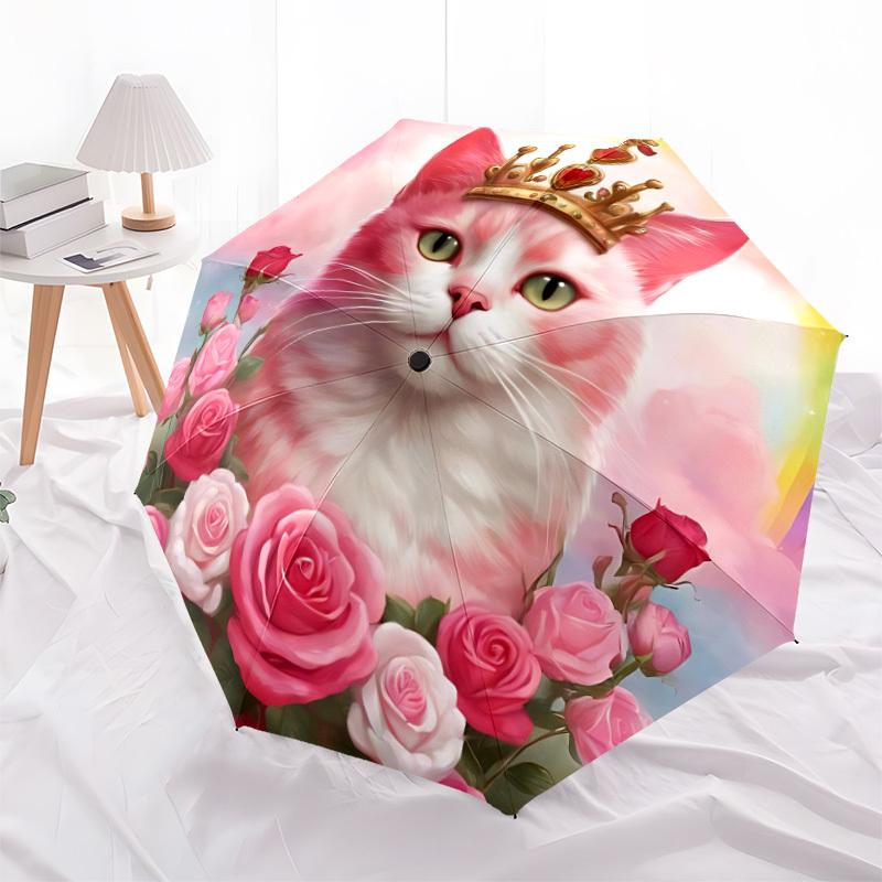 1pc Crown Cat Roses Automatic Umbrella Portable Home Essential Umbrella, Iron Umbrella Structure Suitable for All Seasons yy251123176