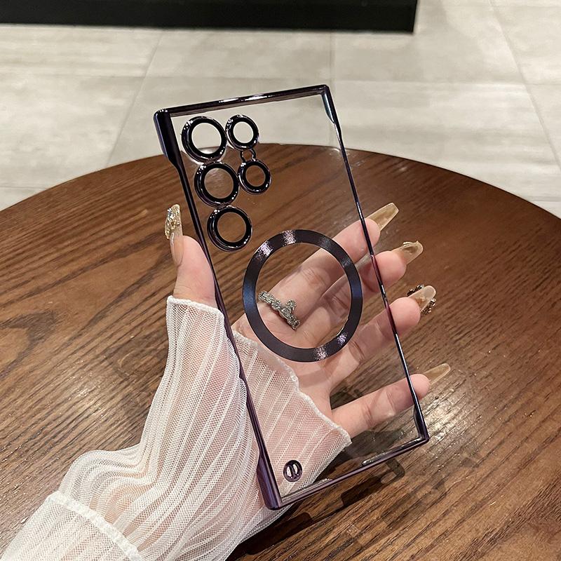 Luxury Plating Magnetic Case For Magsafe For Samsung Galaxy S24 Plus S23 S22 Ultra For Magsafe Wireless Charging Clear PC Cover