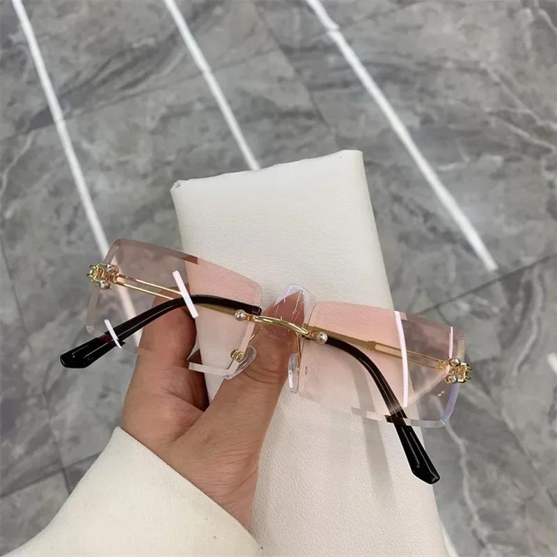 Unisex Small Rimless Sunglasses Fashion Gradient Sun Glasses Retro Luxury Brand Designer Traveling Shades