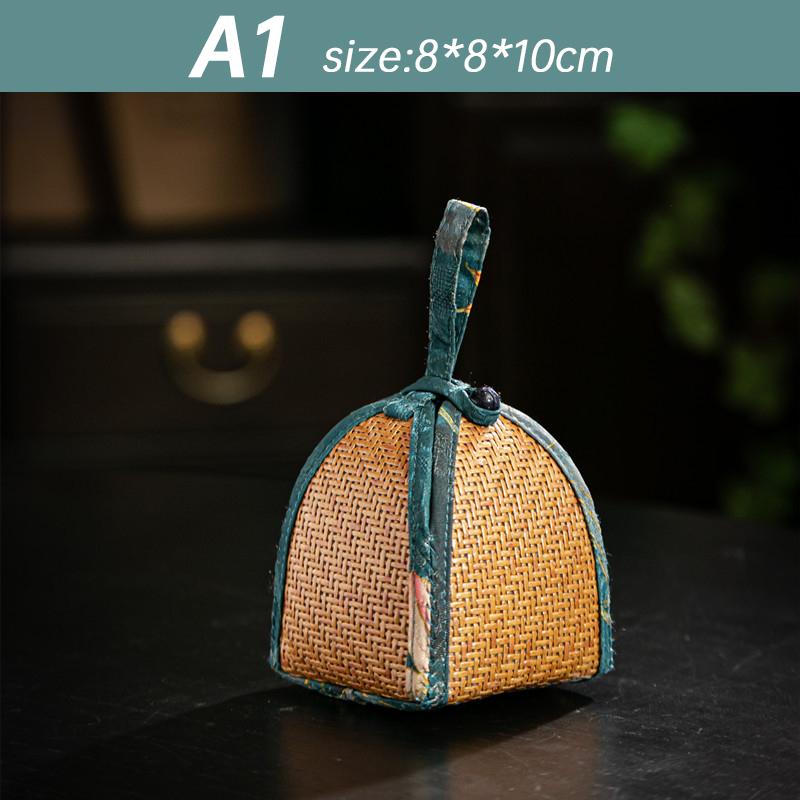 

Mulit Rattan Pattern Cup Bowl Portable Organizer Storage Bag Travel Outdoor Owner s Cup Teapot Bag Spliced Drawstring Pocket