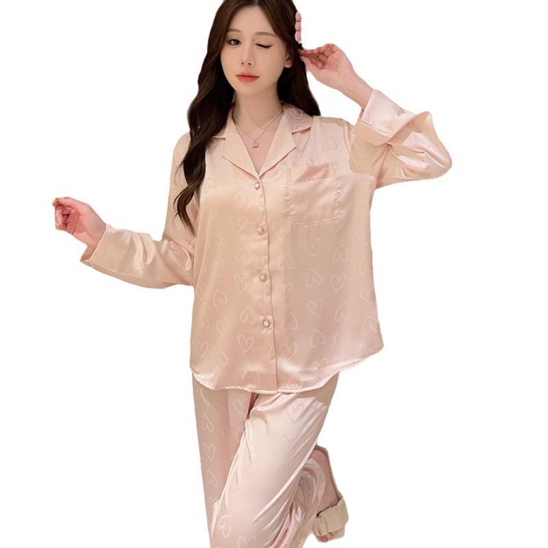 Ice silk pajamas women's spring, summer and autumn sexy long-sleeved trousers two-piece set of explosive temperament simple loungewear