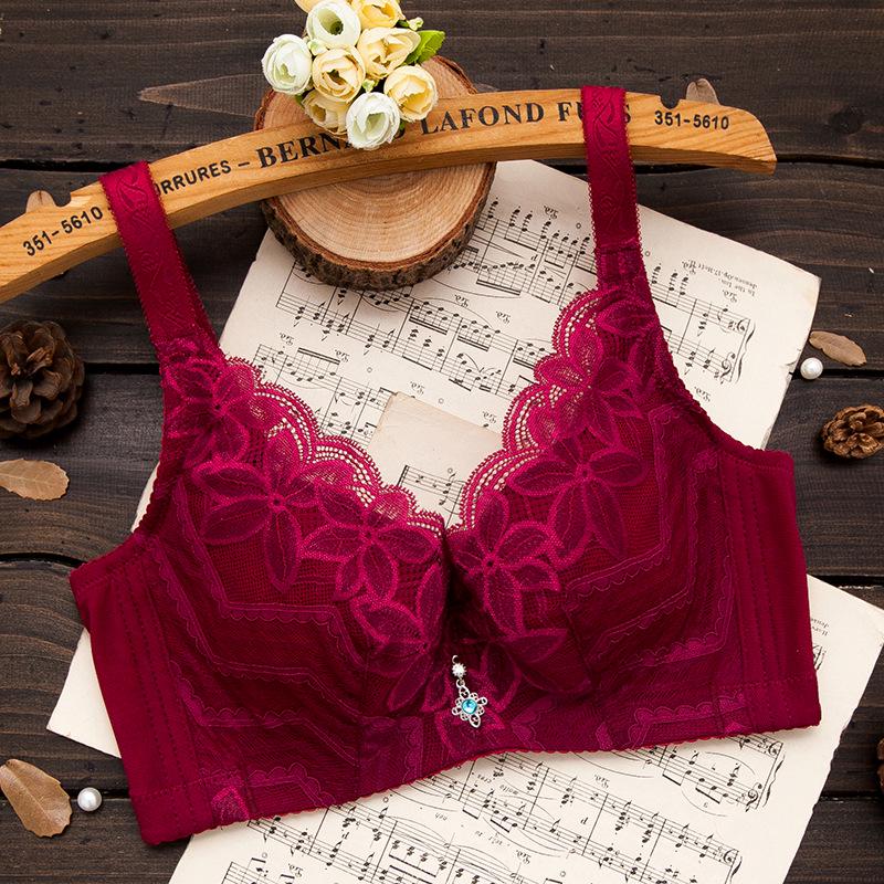 

«Большой бюстгальтер на косточках с полной чашкой — тонкий и без губки, регулируемый пуш-ап для улучшения и поддержки» 34/75C красный/винный