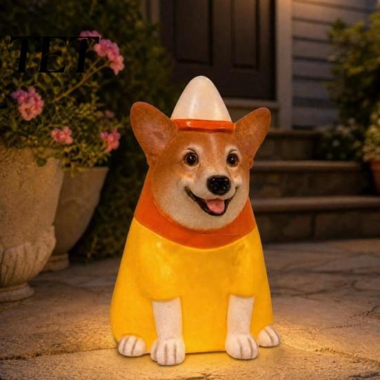 Halloween Window Display Lighted Dog Statue Ornament for Outdoor Yard Decor, Waterproof Puppy Sculpture Festive Lawn Decorations with Warm Light Porch