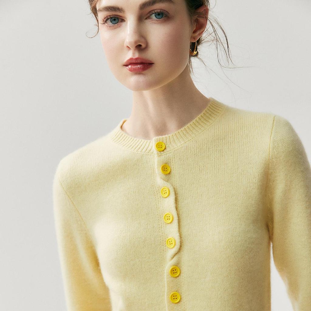 Women's Color Block Cashmere Cardigan - Soft Knit Round Neck Slim Fit Wool Sweater for Autumn/Winter