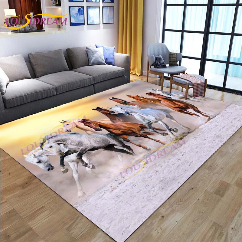 3D Running Horses Carpet Animal Rug for Home Living Room Sofa Colorful Horse Floor Mats Child Bedroom Decor Kids Play Carpets