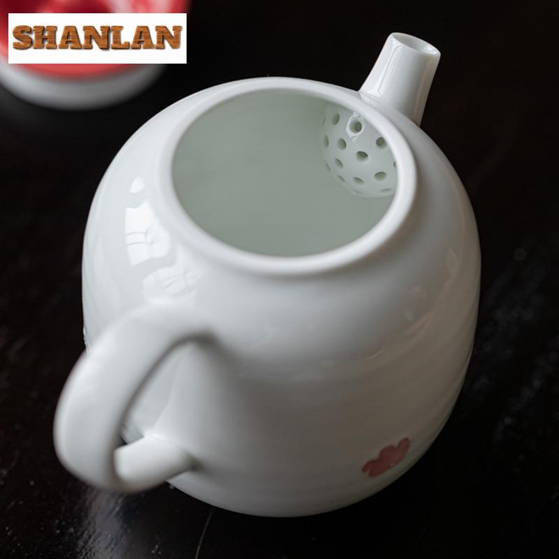 145ml Hand Painted Plum Blossom Teapot Zen Tea Infuser Pot Tea Brewing Kettle With Ball Hole White Tea Chinese Tea Set Craft