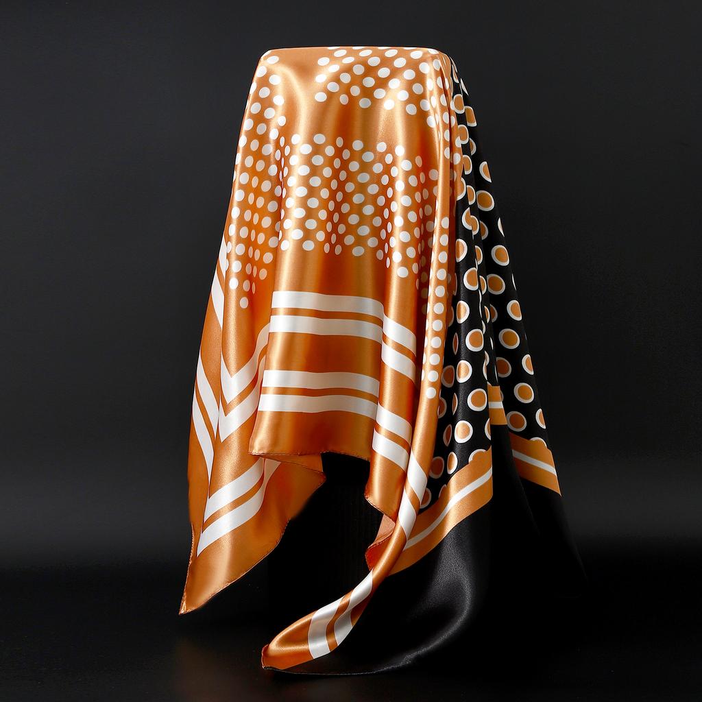 New Fashion Luxury Printing 90*90CM Women Scarf Satin Twill Square Big Shawl Elegant Headscarf Camellia Soft Neck Tie Bandana