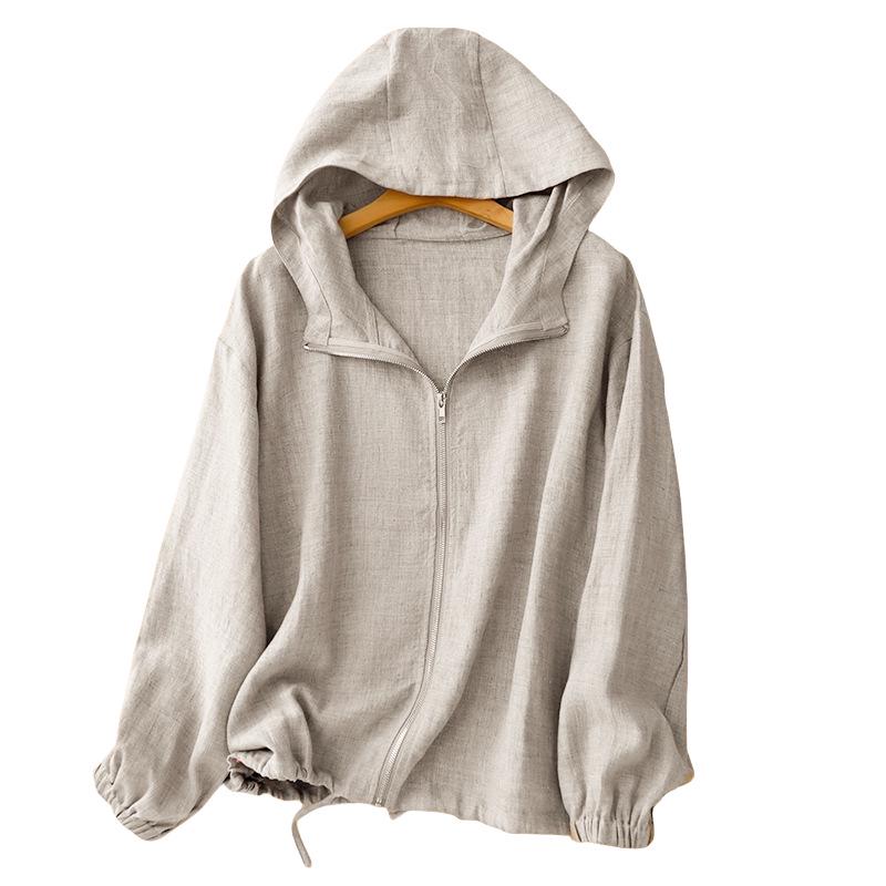 2026 Spring/Summer Hooded Windbreaker with Batwing Sleeves - Raw Cotton Linen Sun Cover-Up