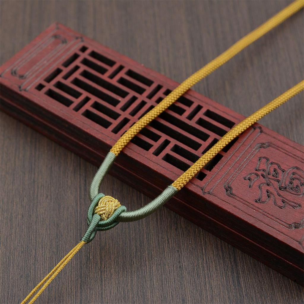 Adjustable Hand-Woven Necklace with Jade Agate Ruyi Pendant & Crystal Cord