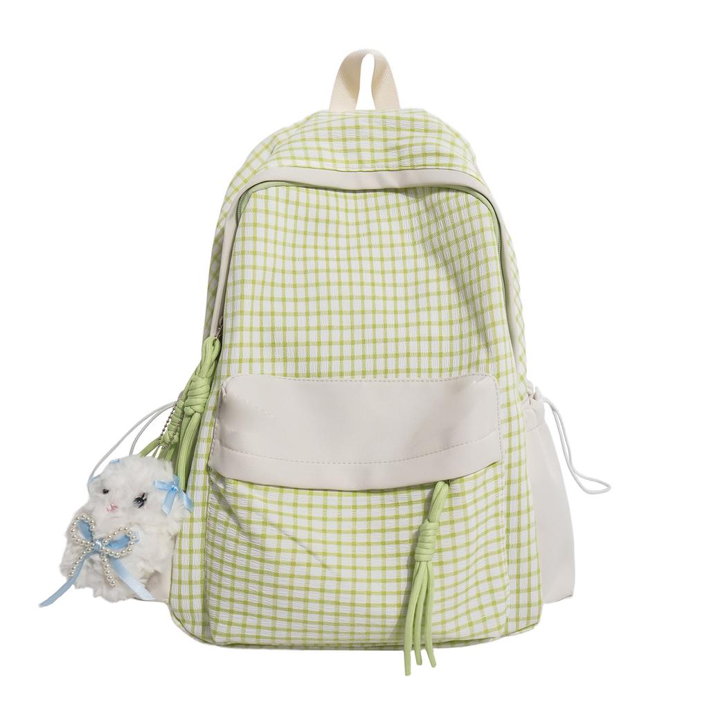 Schoolbag Qingti Milk Green New Korean Version Contrasting Color Plaid Backpack Student Schoolbag Women's Large-capacity Simple Versatile Backpack