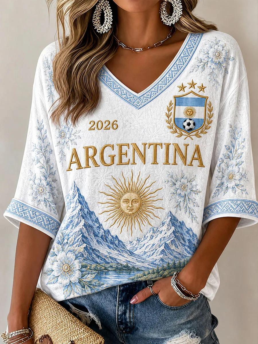 2026 Neues Argentinien 3D-Druck Fußballtrikot für Damen, passendes T-Shirt für die ganze Familie, geeignet für den täglichen Gebrauch und das Training, schnell trocknend 120