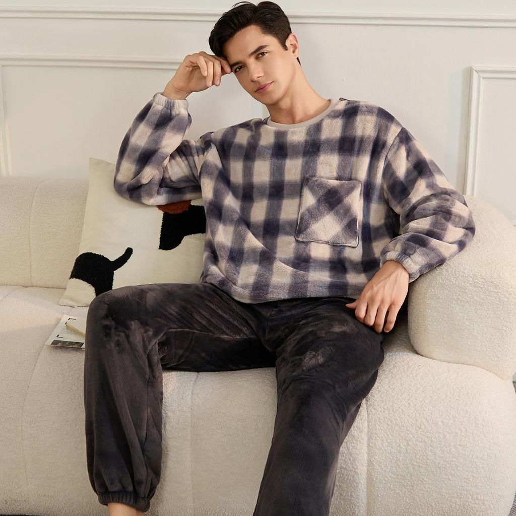 Higher Quality Thickened Warm Flannel Plus Size Men Pajamas Fall and Winter Nightwear Striped Sleepwear Homewear