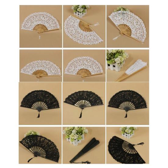 27 cm čipkovaný skladací ventilátor so strapcom Vintage svadobné tanečné vystúpenie Fotorekvizity Prenosné letné ručné ventilátorové párty potreby Darček